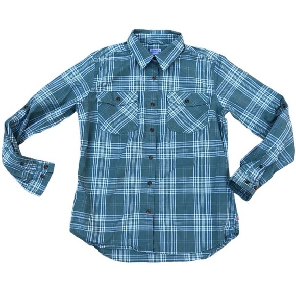 Vintage CARHARTT Button Up Shirt MEDIUM Women's Green Plaid Cotton Long Sleeve - Picture 1 of 10